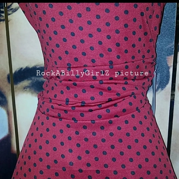 Lindy Bop Dottie Retro 1940's Red w Black Polka Dots Tea Dress w Tied Bow Collar - Picture 4 of 8